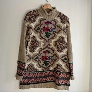 Beautiful Cottage Core Mock neck Sweater | Floral 80s Weekend Knit
